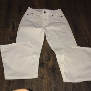 Talbots cream colored flare jeans.